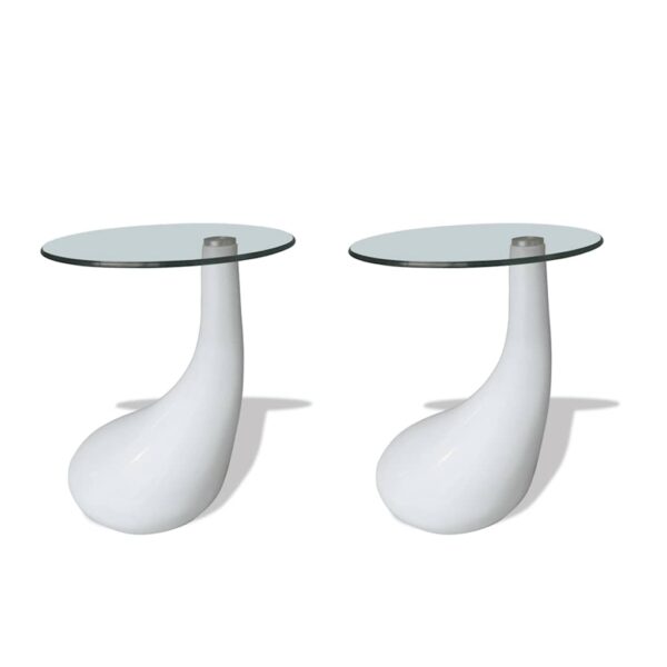 vidaXL Coffee Table 2 pcs with Round Glass Top High Gloss White - Image 2