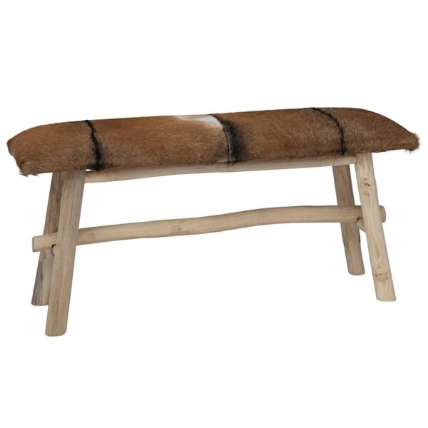 vidaXL Bench Goatskin Leather Teak - Image 1