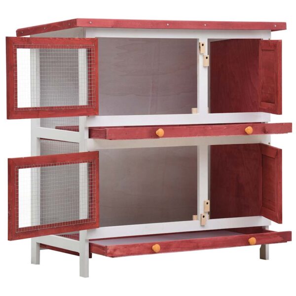 vidaXL Outdoor Rabbit Hutch 4 Doors Red Wood - Image 3