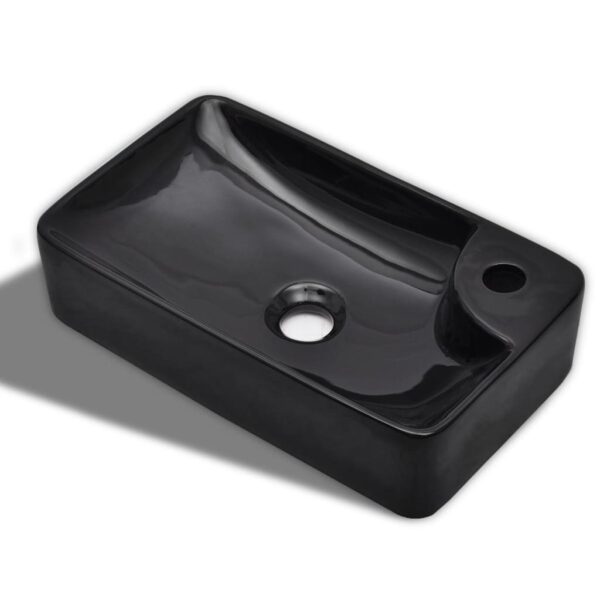 vidaXL Ceramic Bathroom Sink Basin with Faucet Hole Black - Image 2
