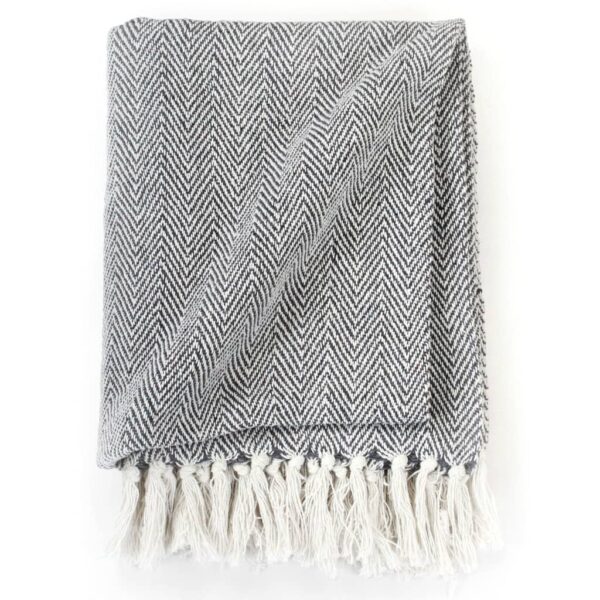 vidaXL Throw Cotton Herringbone 160x210 cm Navy Blue - Image 3