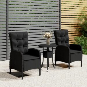 vidaXL 3 Piece Garden Bistro Set Poly Rattan Black