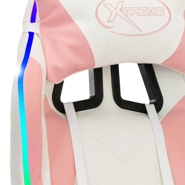 vidaXL Racing Chair with RGB LED Lights Pink and White Faux Leather - Image 9