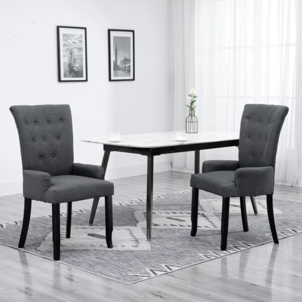 vidaXL Dining Chair with Armrests Dark Grey Fabric - Image 1