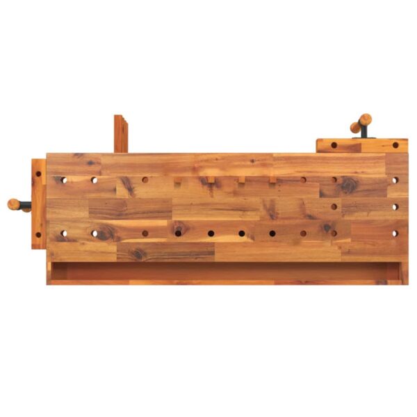 vidaXL Workbench with Drawer and Vices 124x52x83 cm Solid Wood Acacia - Image 7