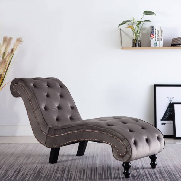 vidaXL Chaise Lounge Grey Velvet - Image 1