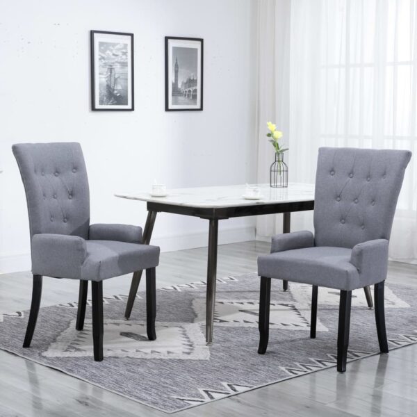 vidaXL Dining Chair with Armrests Light Grey Fabric - Image 1