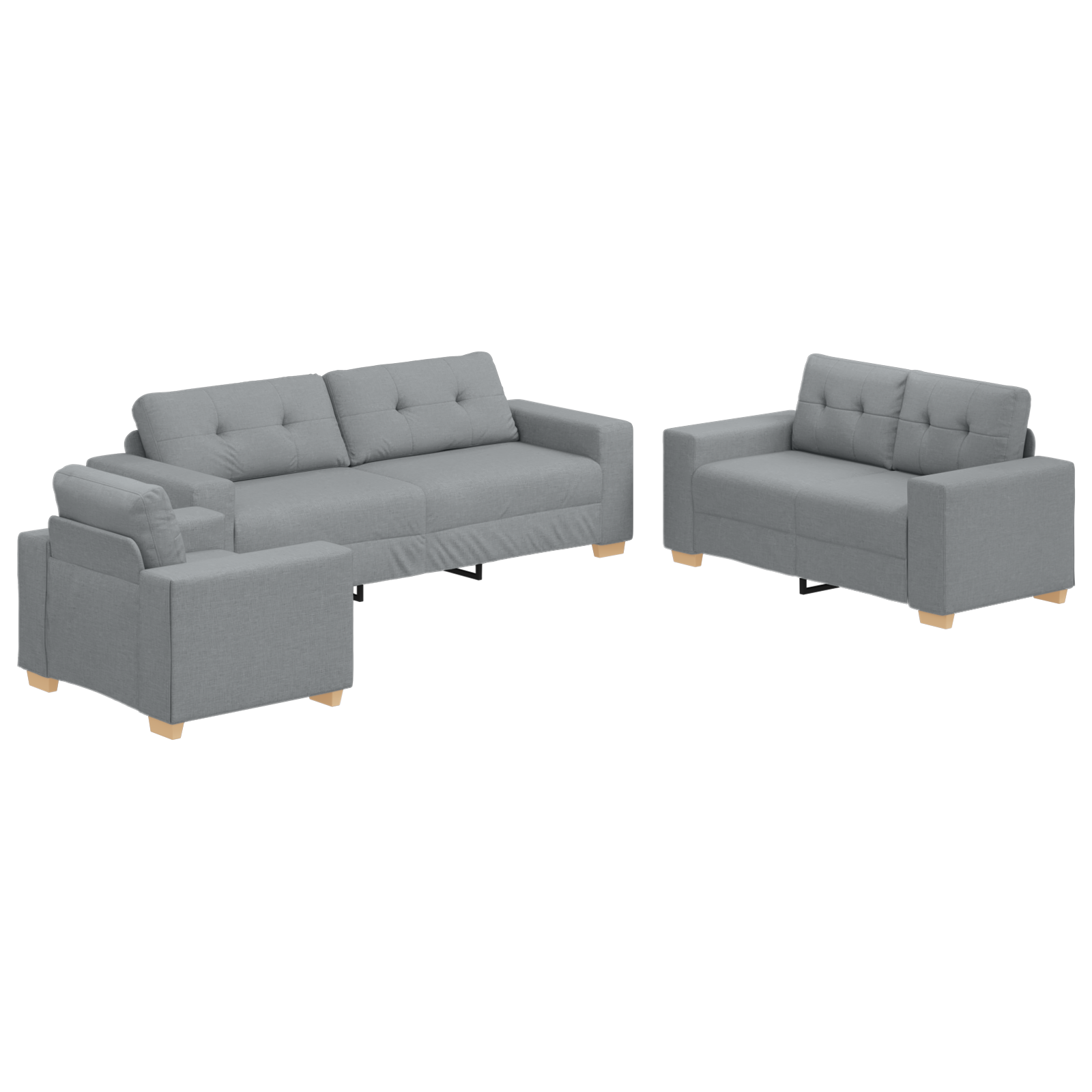 image_product3324628P_Image_3324628-WBG-Angle-Main_03 vidaXL Sofa Set with Cushion with Pillow 3 pcs Grey Fabric - Image 2