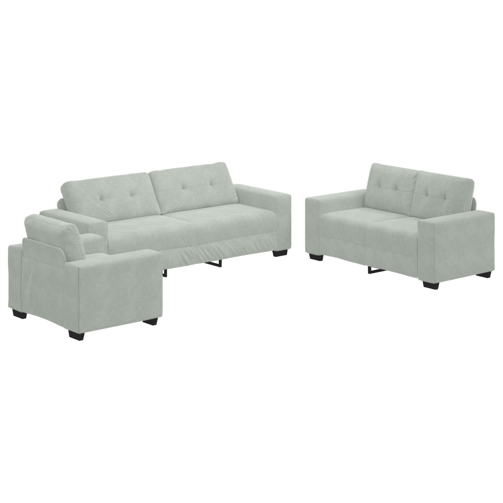 image_product3324639P_Image_3324639-WBG-Angle-Main_04 vidaXL Sofa Set with Cushion 3 pcs Grey 221 x 78 x 80 cm Velvet - Image 2
