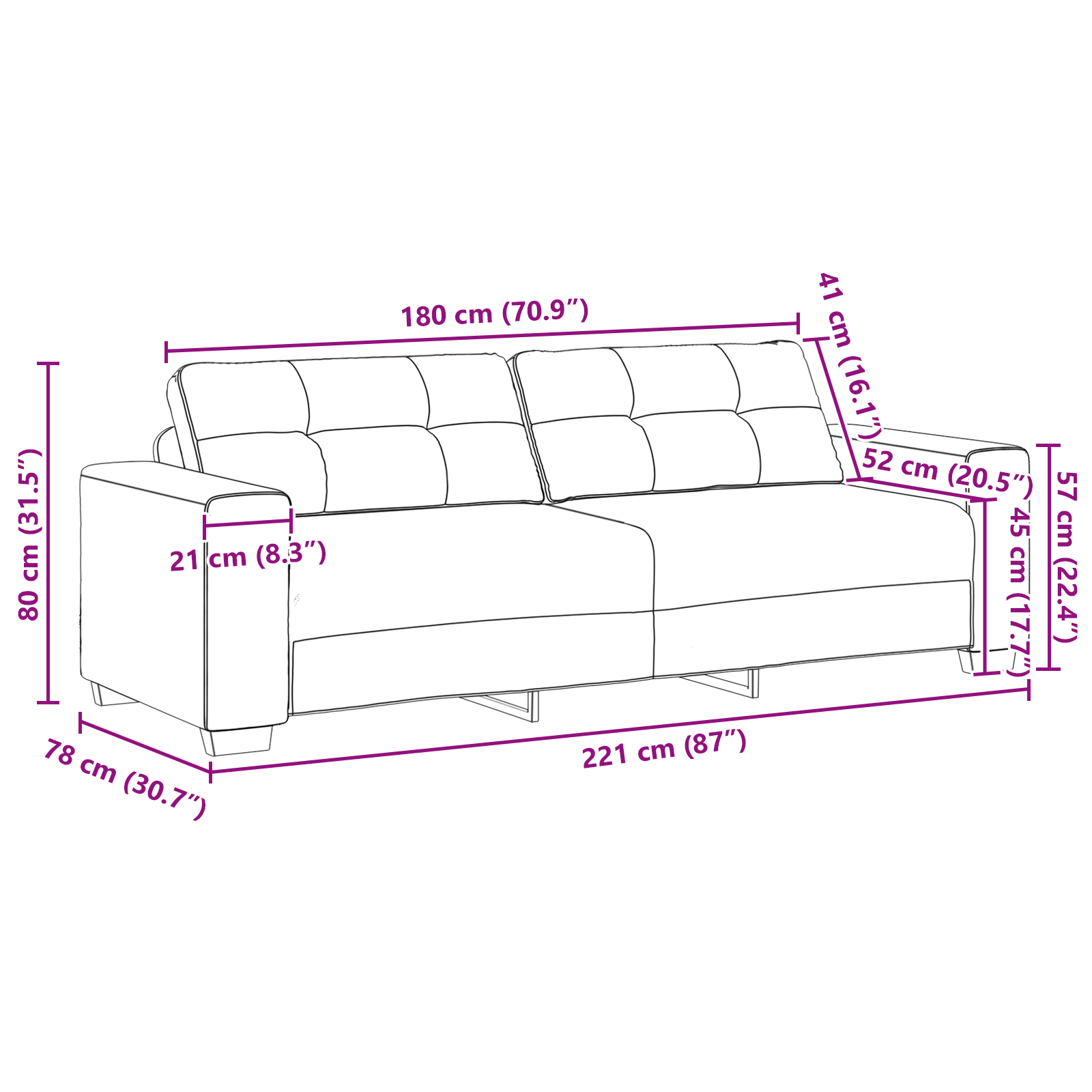 image_product3324639P_Size_3324639-WBG-Size-EU-2_02 vidaXL Sofa Set with Cushion 3 pcs Grey 221 x 78 x 80 cm Velvet - Image 12