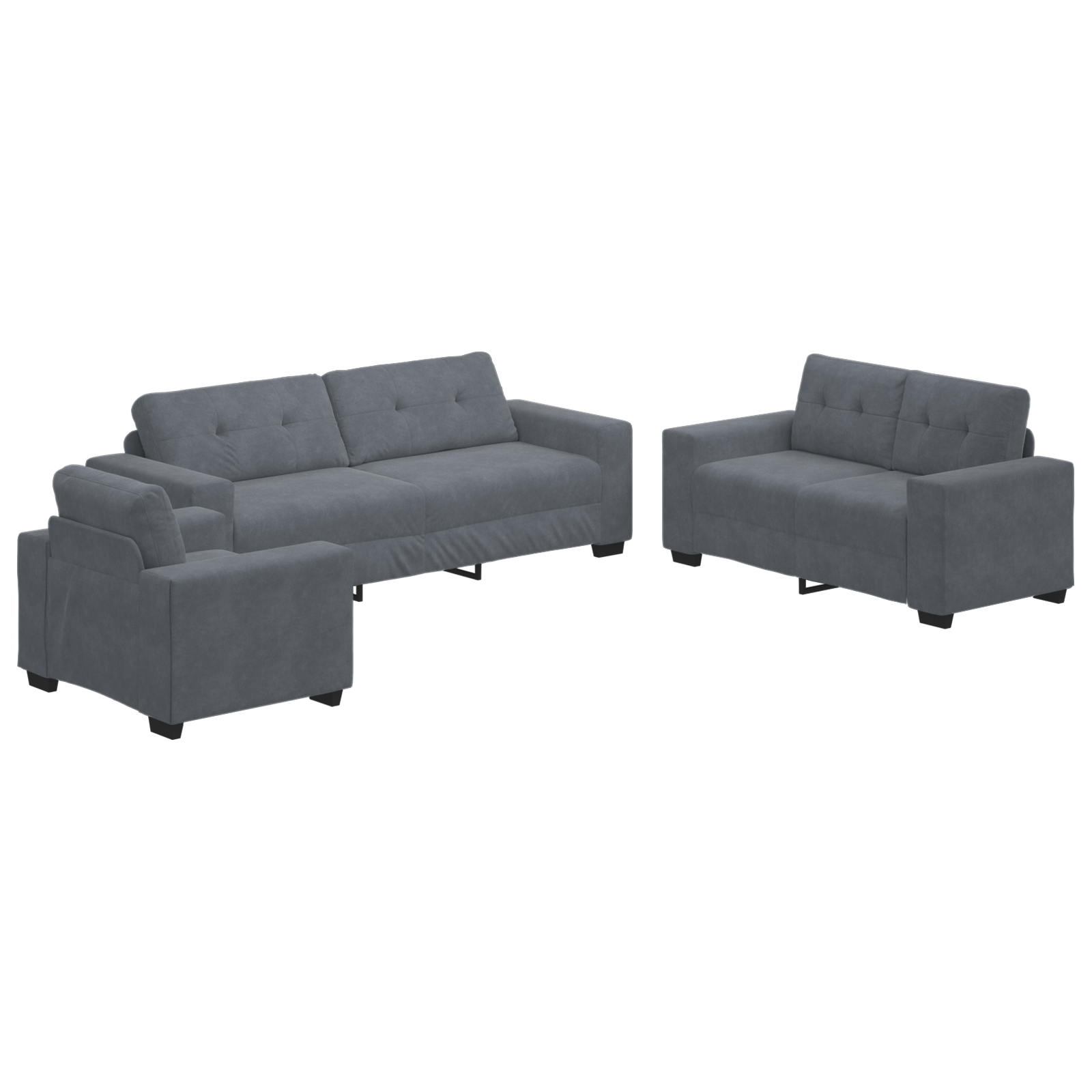 image_product3324640P_Image_3324640-WBG-Angle-Main_04 vidaXL Sofa Set with Cushion 3 pcs Grey 221 x 78 x 80 cm Velvet - Image 2