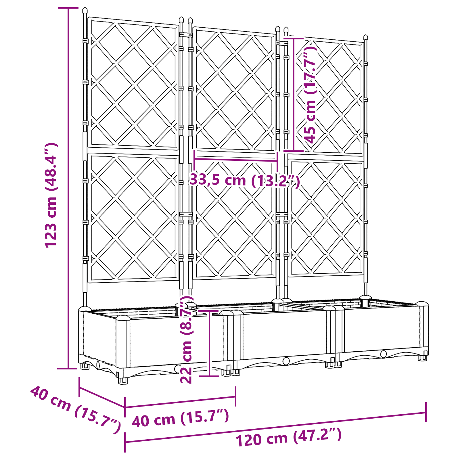 image_product42002862P_Size_42002862-WBG-Size-EU_01 vidaXL Garden Planter with Trellis 3 pcs Grey 120 x 40 x 125.5 cm PP - Image 9
