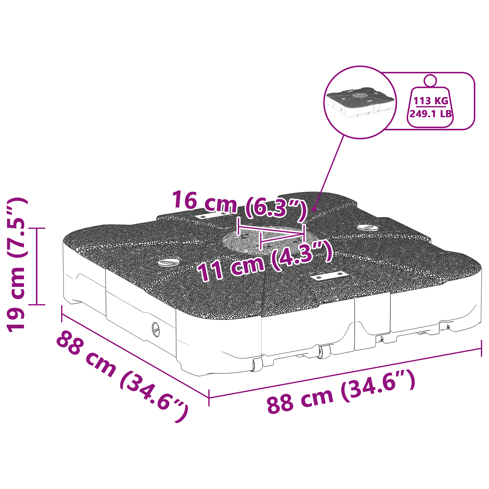 image_product42006932P_Size_42006932-WBG-Size-EU_01 vidaXL Cantilever Parasol Base Set 2 pcs Black 88 x 88 x 19 cm Plastic - Image 13