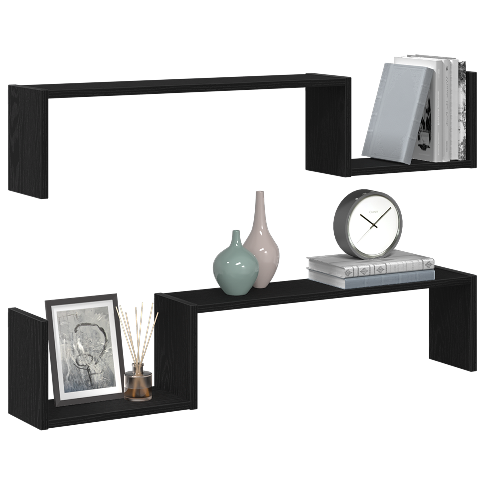 vidaXL Wall Shelf 2 pcs Black oak 100 x 15 x 20 cm Engineered Wood - Image 3