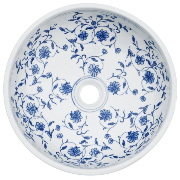 vidaXL Countertop Basin White and Blue Round Φ41x14 cm Ceramic - Image 4
