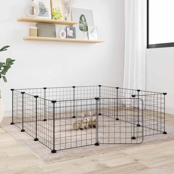 vidaXL 12-Panel Pet Cage with Door Black 35x35 cm Steel - Image 1