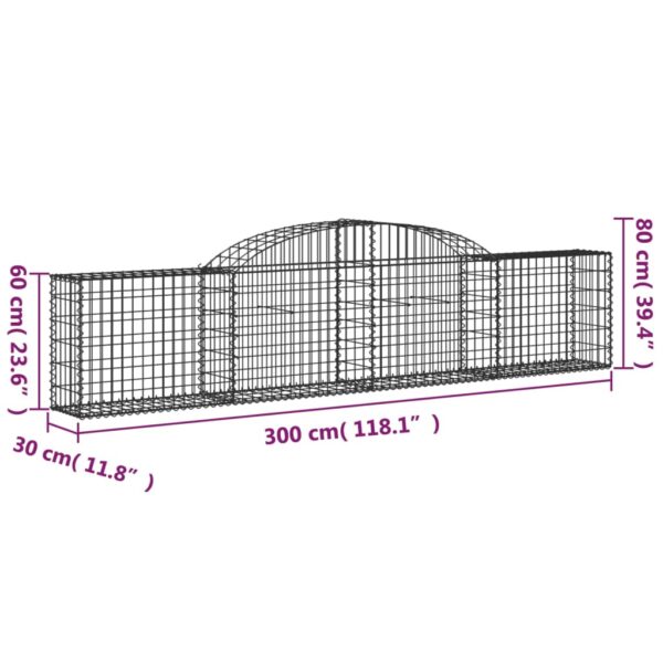 vidaXL Arched Gabion Basket 300x30x60/80 cm Galvanised Iron - Image 5