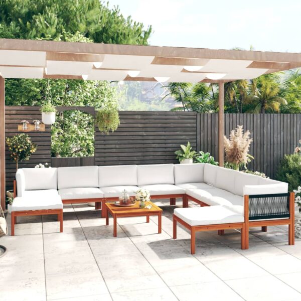 vidaXL 11 Piece Garden Lounge Set with Cushions Cream Wood Acacia&Rope - Image 1