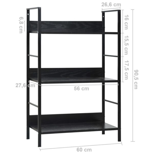 vidaXL 3-Layer Book Shelf Black 60x27.6x90.5 cm Engineered Wood - Image 8
