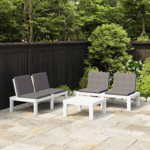 vidaXL 3 Piece Garden Lounge Set with Cushions Plastic White