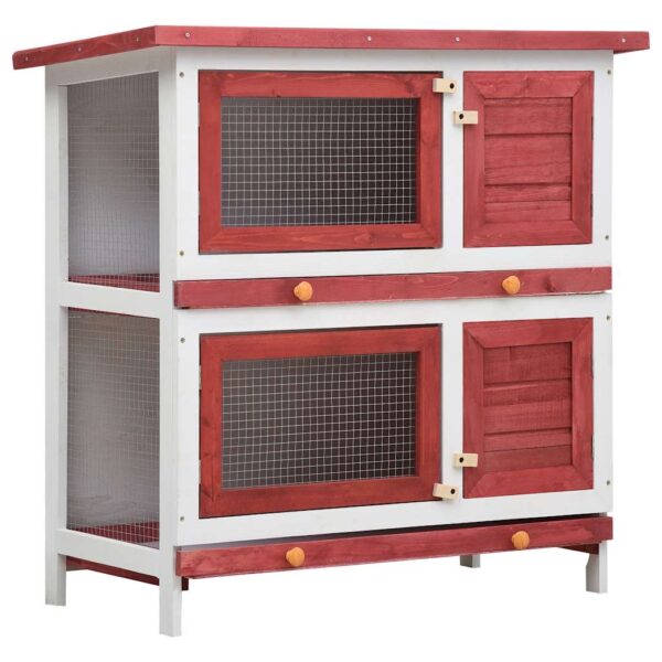 vidaXL Outdoor Rabbit Hutch 4 Doors Red Wood - Image 2
