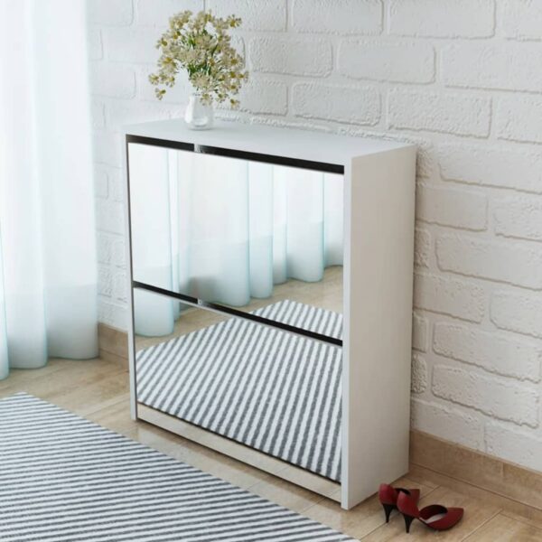 vidaXL Shoe Cabinet 2-Layer Mirror White 63x17x67 cm - Image 1