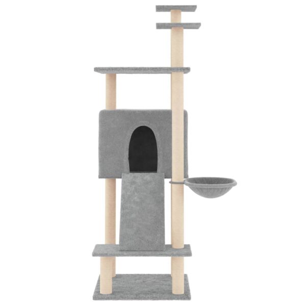 vidaXL Cat Tree with Sisal Scratching Posts Light Grey 153 cm - Image 3