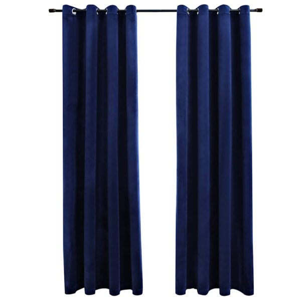 vidaXL Blackout Curtains with Rings 2 pcs Velvet Dark Blue 140x245 cm - Image 2