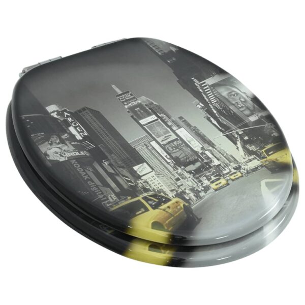 vidaXL WC Toilet Seat with Soft Close Lid MDF New York Design - Image 4