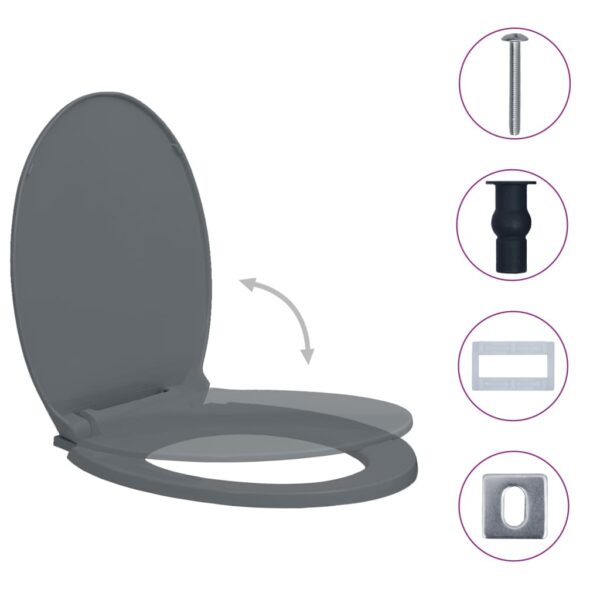 vidaXL Soft-Close Toilet Seat Quick Release Grey Oval - Image 2