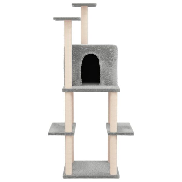 vidaXL Cat Tree with Sisal Scratching Posts Light Grey 144.5 cm - Image 3