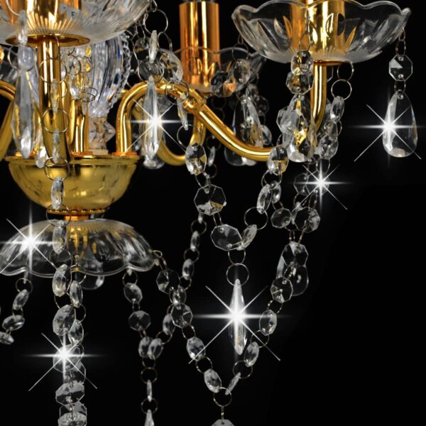 vidaXL Chandelier with Crystal Beads Golden Round 5 x E14 - Image 6