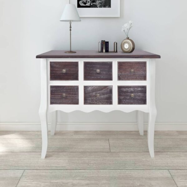 vidaXL Console Cabinet 6 Drawers Brown and White Wood - Image 1
