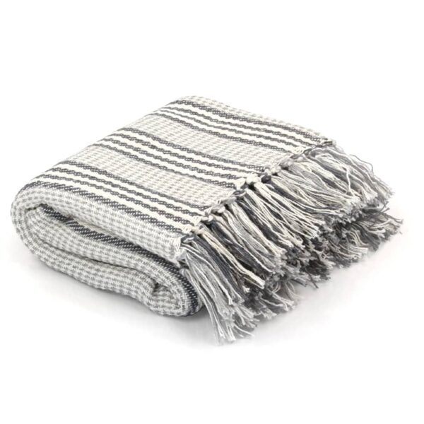vidaXL Throw Cotton Stripes 125x150 cm Grey and White - Image 1