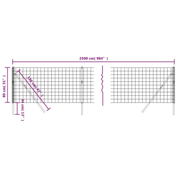 vidaXL Wire Mesh Fence Green 0.8x25 m Galvanised Steel - Image 5