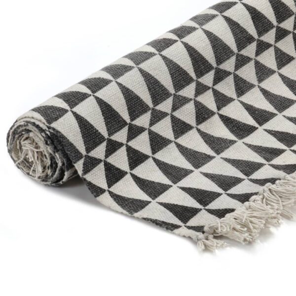 vidaXL Kilim Rug Cotton 120x180 cm with Pattern Black/White - Image 2