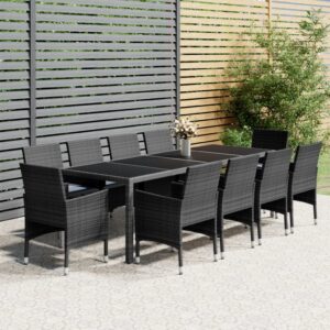 vidaXL 11 Piece Garden Dining Set Poly Rattan Grey