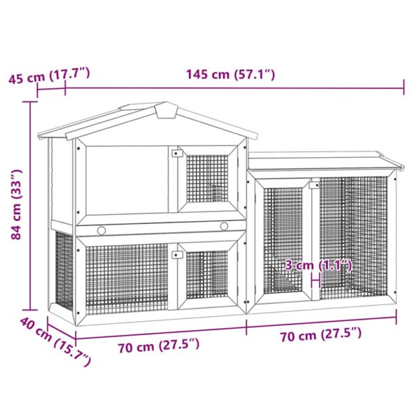 vidaXL Outdoor Large Rabbit Hutch Red and White 145x45x84 cm Wood - Image 7
