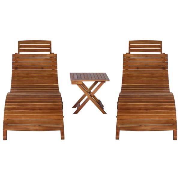 vidaXL 3 Piece Sunlounger with Tea Table Solid Wood Acacia - Image 2