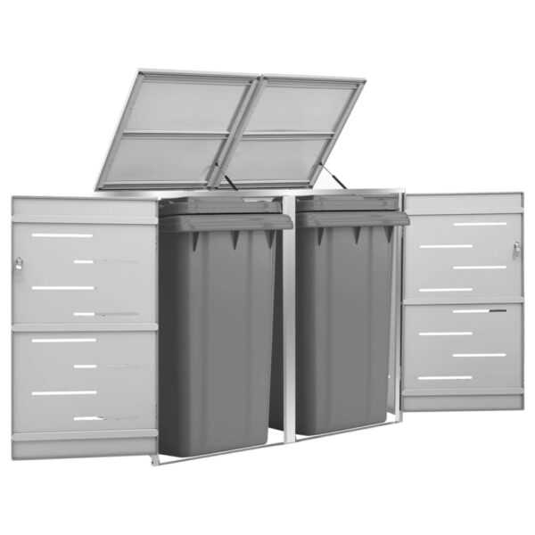 vidaXL Double Wheelie Bin Shed 138x77.5x112.5 cm Stainless Steel - Image 1