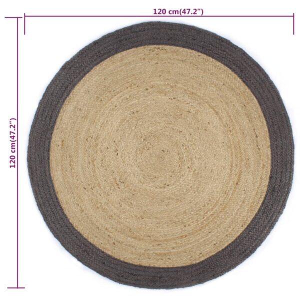 vidaXL Handmade Rug Jute with Dark Grey Border 120 cm - Image 6