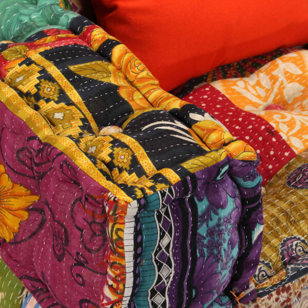 vidaXL 2-Seater Modular Pouffe Patchwork Fabric - Image 6