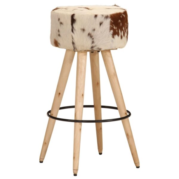 vidaXL Bar Stools 2 pcs Brown Rough Mango Wood and Real Leather - Image 8