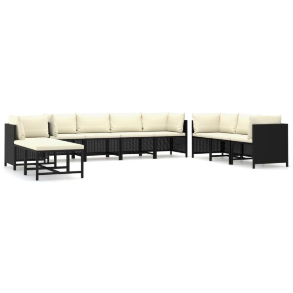 vidaXL 10 Piece Garden Lounge Set with Cushions Poly Rattan Black - Image 2