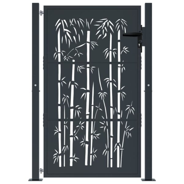 vidaXL Garden Gate Anthracite 105x155 cm Steel Bamboo Design - Image 3