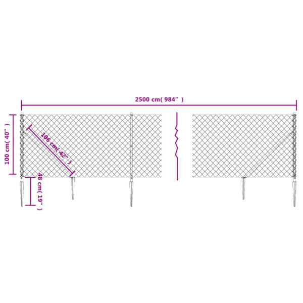 vidaXL Chain Link Fence with Spike Anchors Green 1x25 m - Image 5