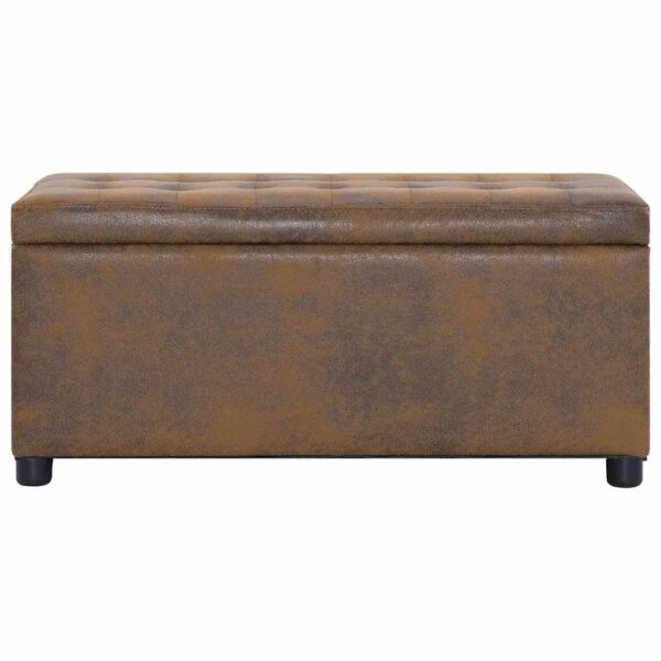 vidaXL Storage Ottoman 87.5 cm Brown Faux Suede Leather - Image 2