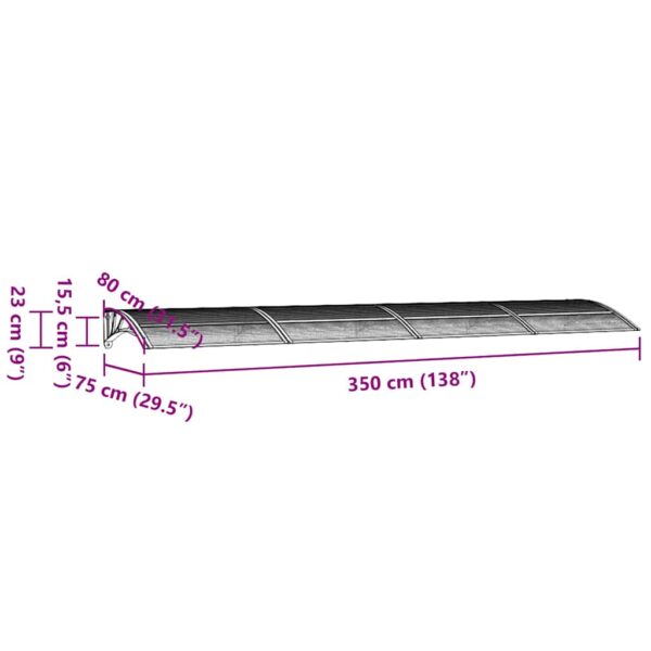 vidaXL Door Canopy Black 350x75 cm Polycarbonate - Image 6