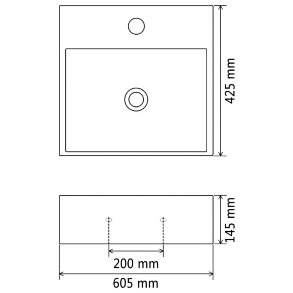vidaXL Basin with Faucet Hole Ceramic White 60.5x42.5x14.5 cm - Image 6