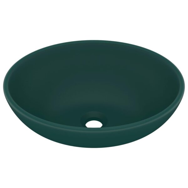 vidaXL Luxury Basin Oval-shaped Matt Dark Green 40x33 cm Ceramic - Image 2